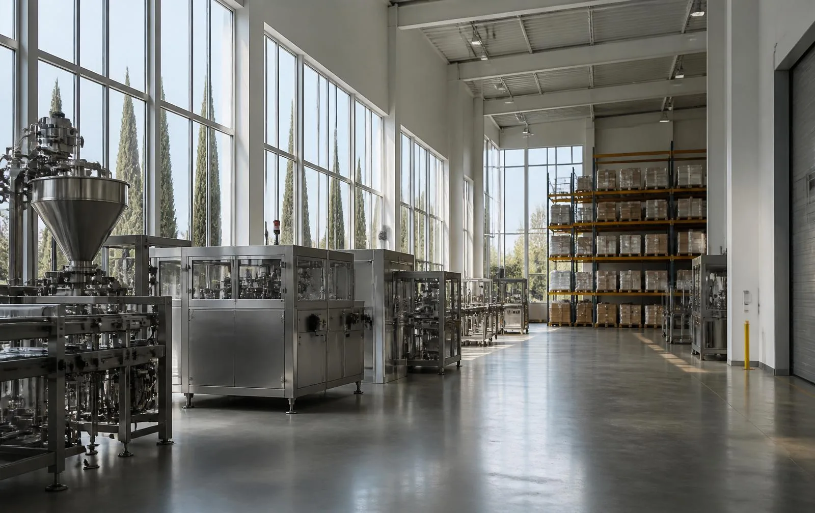 Ambiente industriale con impianto produttivo e area di stoccaggio