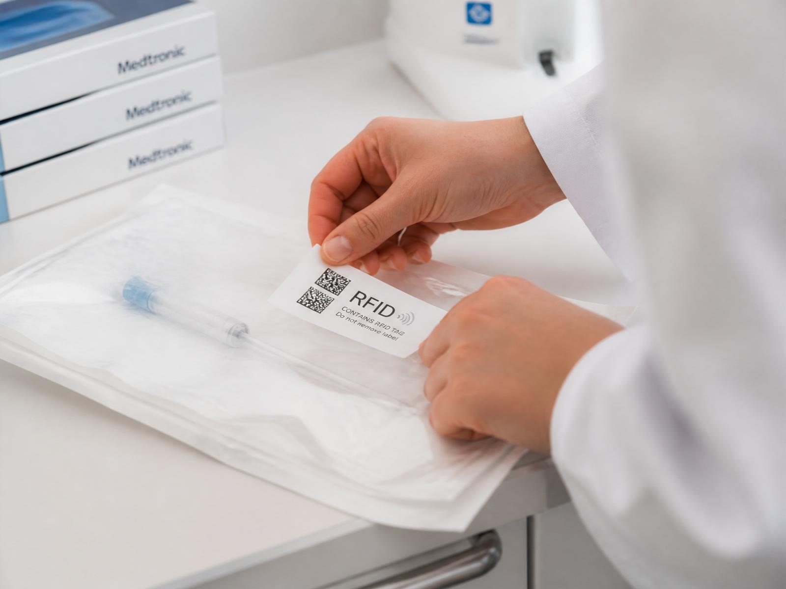 Etichetta RFID applicata a un dispositivo medico