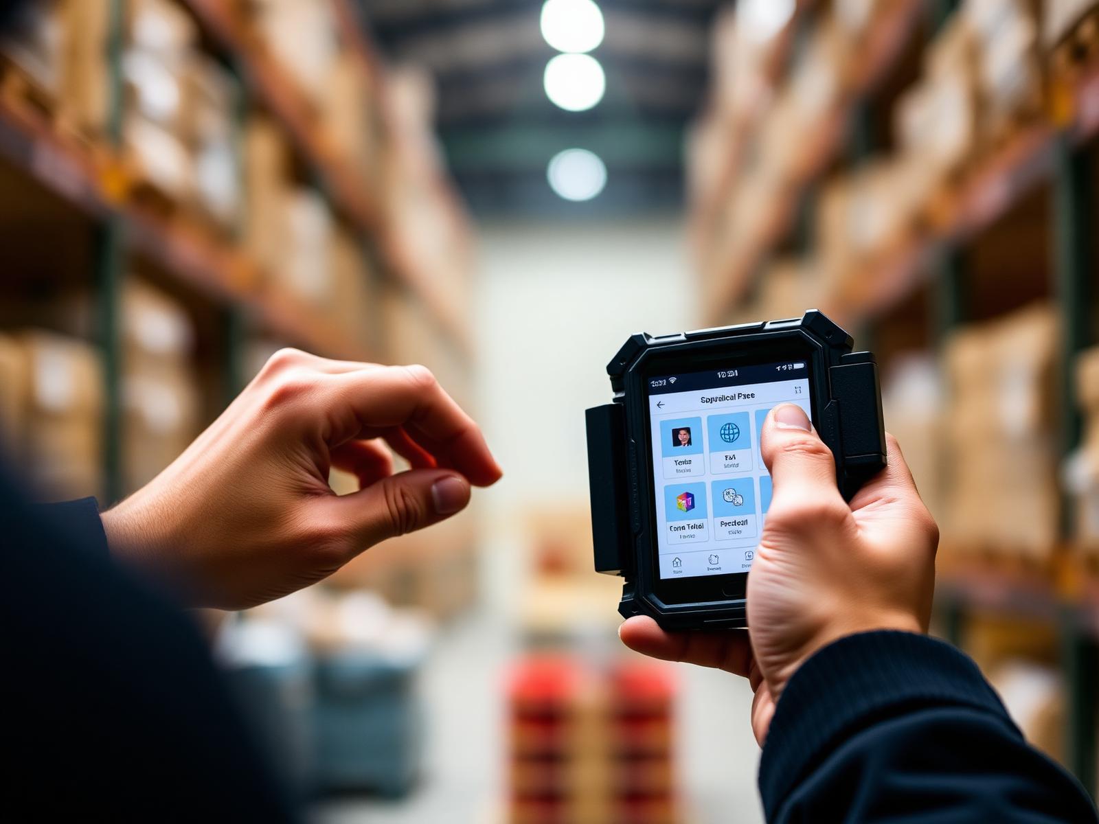 Operatore utilizza un terminale mobile con supporto AI in reparto